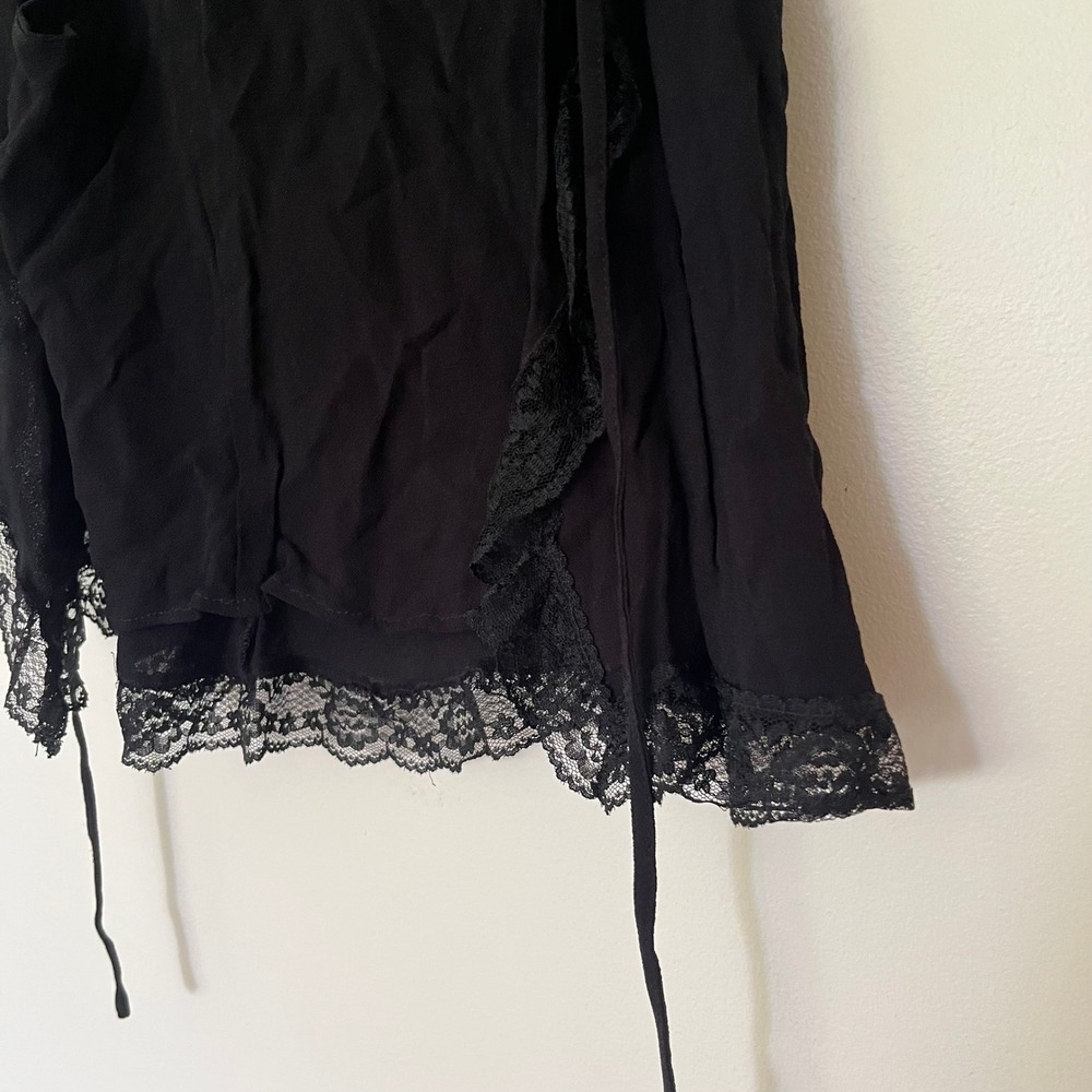 Reformation Black Lace Trim Tie Front Cropped Ruffle Blouse Top Mens Size 2 - Picture 4 of 12